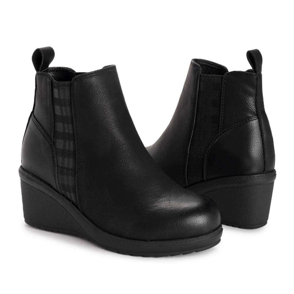 New Muk Luks England Oxford Wedge Bootie in Black Faux Leather Women's Size 9
